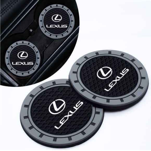 Lexus car cup Coasters in black and gray with logo Set of 2 NWT - Picture 1 of 5